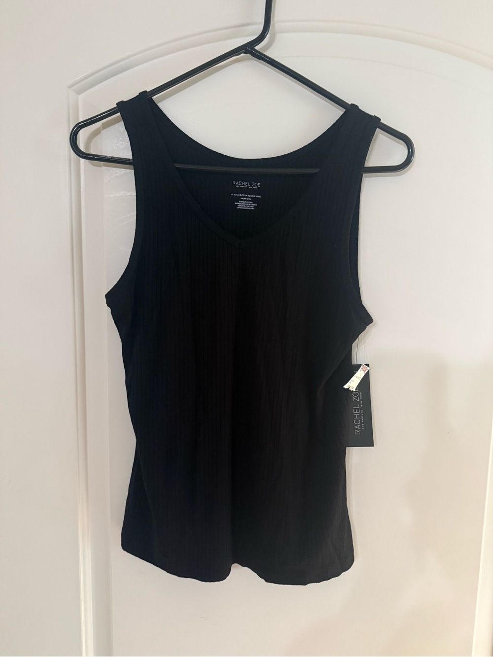 Rachel Zoe Black Ribbed V-Neck Sleeveless Tank